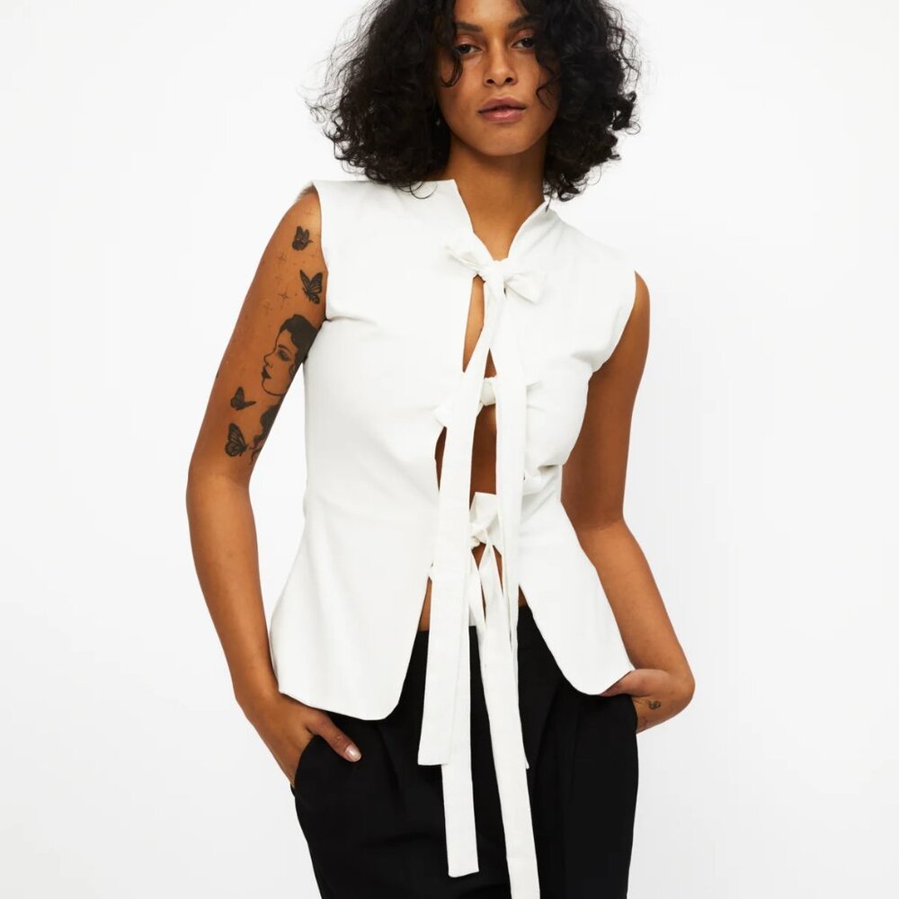 Atelier Tulpe Bow Tie Top White